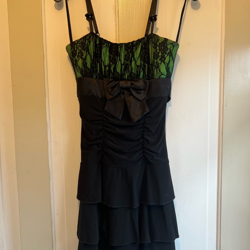 Deb Black and Green Babydoll Mini Dress